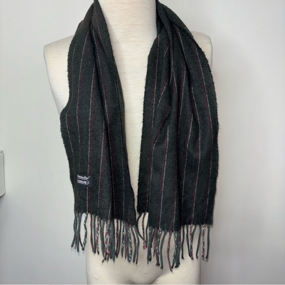 Vintage Christian Dior Scarf Stripe Cashmaire 12" x 48" Made in Japan  100% Acry